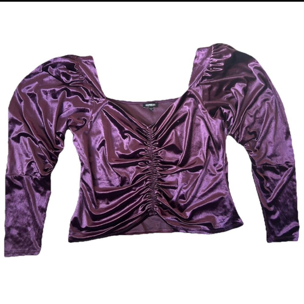 Express Shiny velour Purple Ruched Blouse size xl